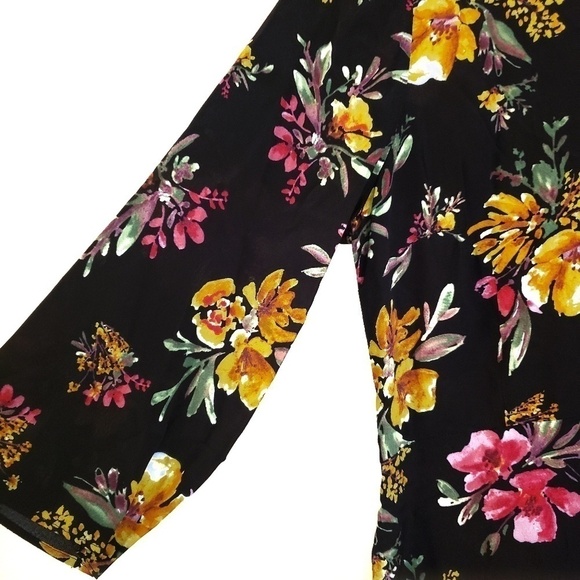 Zara Basic Floral Print 3/4 Sleeve Mini Dress - Picture 2 of 6